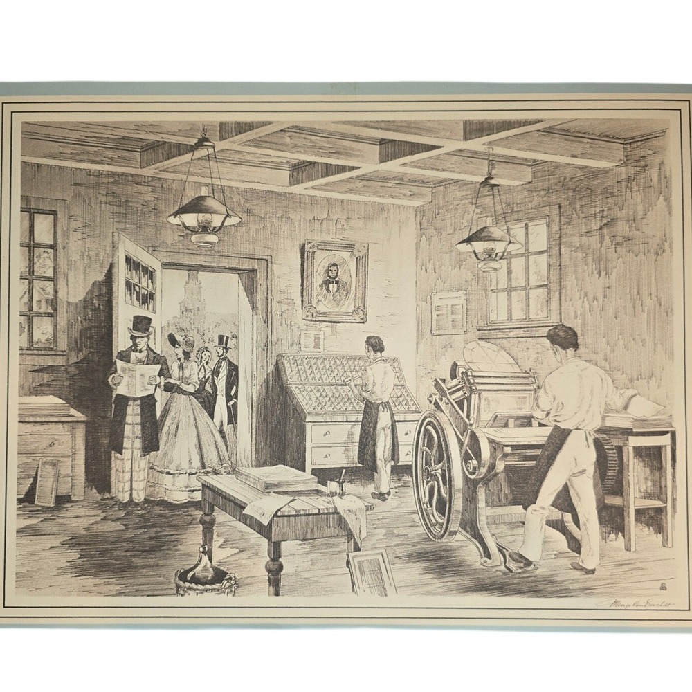 Menzo Van Esveldt printing press newspaper office Vintage Approximately 14"x10"